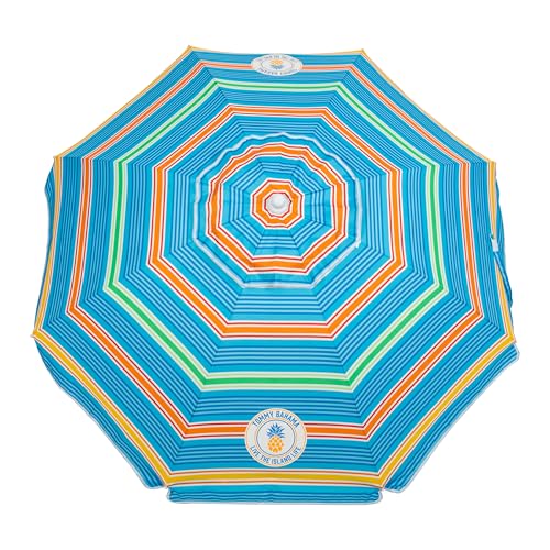 Tommy Bahama 6' UPF 50+ Tilt Beach Umbrella with Integrated Sand Anchor, Wind Vent, and Carry Bag, Multi Stripe