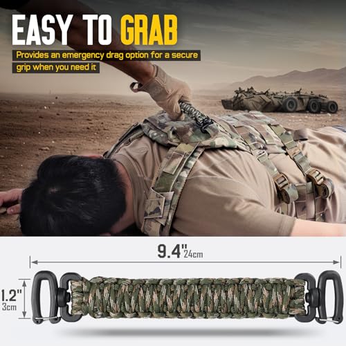 Camogreen Paracord Handle for MOLLE Water Bottle Holder Pouch Backpack - 9.4 Inch Plastic Clip