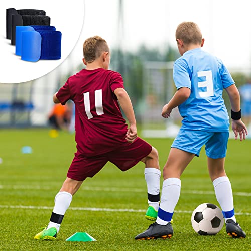 Elastic Soccer Shin Guard Straps - Adjustable Fits Kids, Youth & Adults, Black, White, Blue