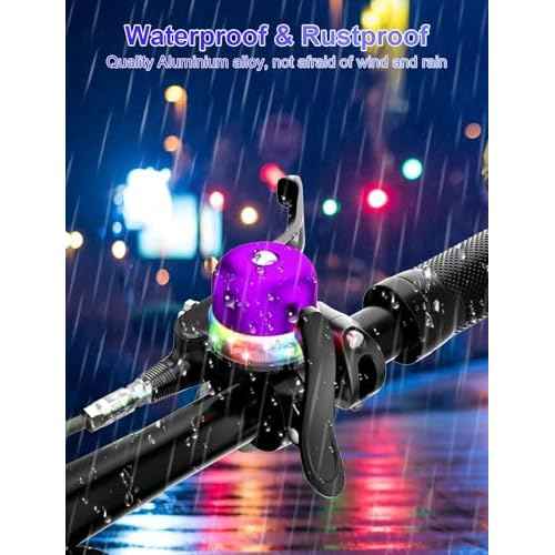 Bike Bell for Kids & Adults, Light up Bike Accessories Adjustable with Ferrules Fit for 0.74-1.25in(19-31.8mm) Bicycle Handlebars, Aluminum Made & Crisp Sound for Mountain Dirt Road Bike Ebike(Purple)