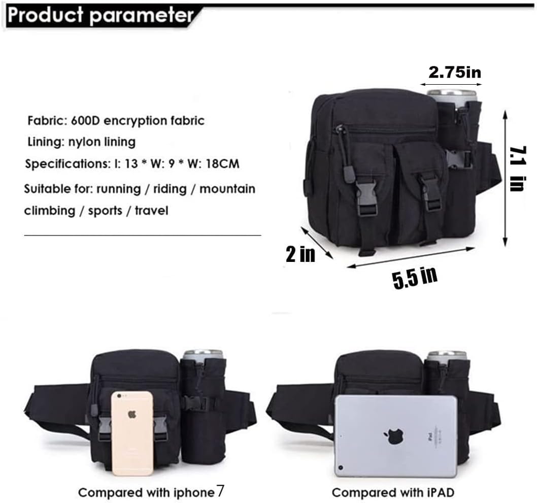 Tactical Waist Pack With Detachable Water Bottle Holder Pocket Fanny Pack & Outdoor Lumbar Bag for Hiking Travelling Climbing Cycling Camping Shopping Hunting Fishing