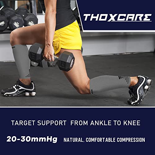 Calf Compression Sleeve for Men & Women - Footless Leg Support for Running & Recovery, Large, Gray/Black