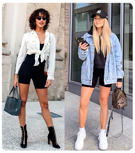 FULLSOFT 4 Pack High Waist Biker Shorts for Women with Pockets - Black XL