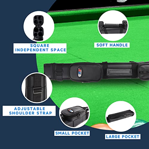 Square Hard Pool Cue Case - Black for 2 Cues - 58 Inches