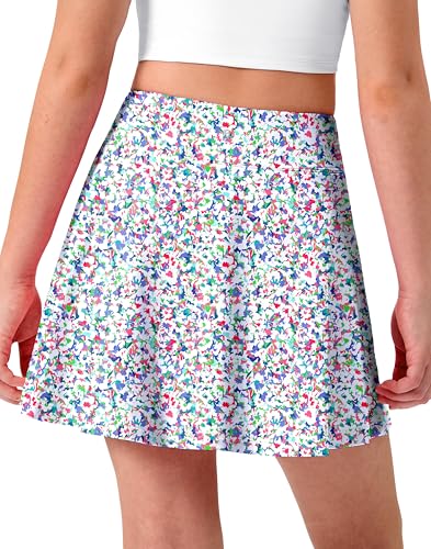 Girls Tennis Skirt with Pockets Pleated Athletic Skort Kids Golf Running School Uniform 2-in-1 Skirts 12-13 Years Small Abstract Flower