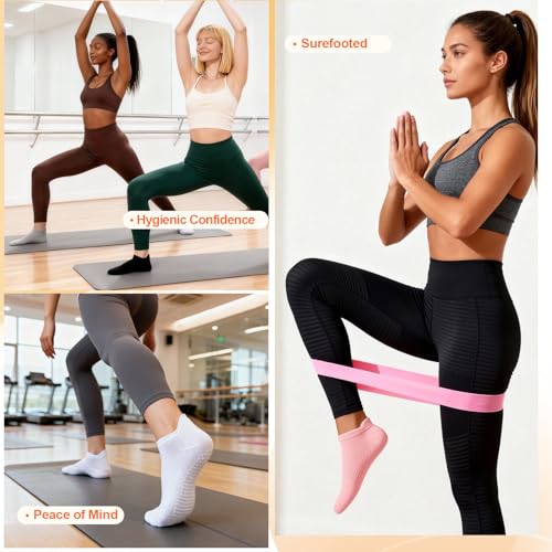6 Pairs Pilates Socks for Women, White Grip Crew Socks - Non Slip Yoga & Barre Footwear