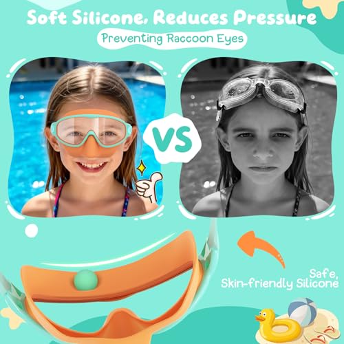 Kids Swim Goggles with Nose Cover - Pink & Orange, 2 Pack
