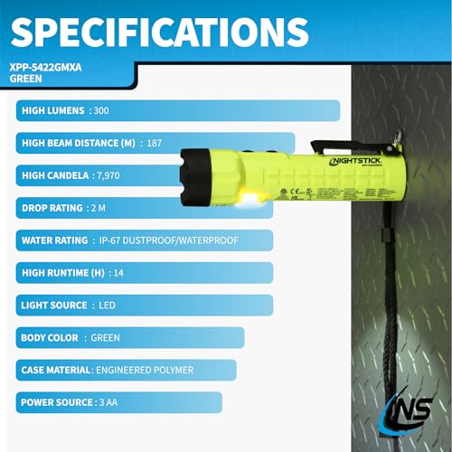 Nightstick XPP-5422GMXA Dual-Light Flashlight with Magnets, 3 AA Not Included, Green/Black