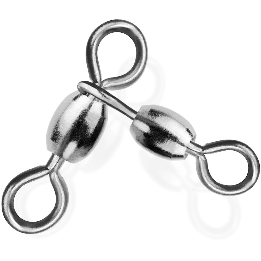 9KM DWLIFE 3 Way Stainless Steel Crane Swivels Fishing Barrel Swivels Fishing Tackle Catfish Rig Swivels Fishing Line Connector for Saltwater Freshwater-6 * 7# 25pcs