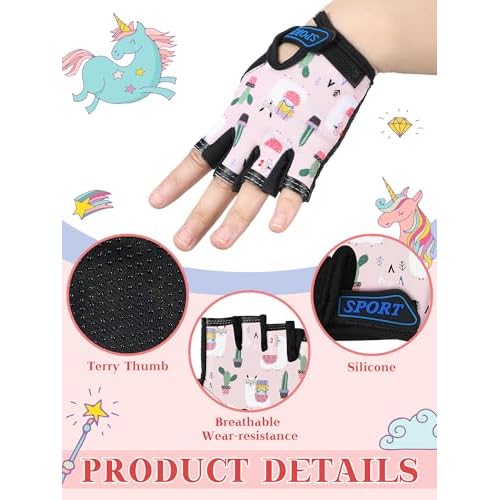 6 Pairs Kids Bike Gloves Fingerless Gymnastics Monkey Bar Workout Golf Gloves for Girls Cycling Exercise