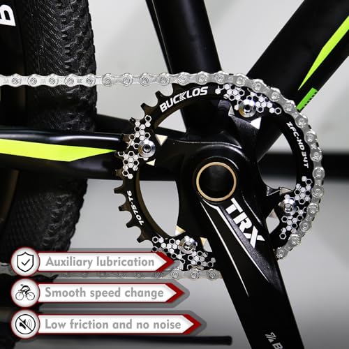 BUCKLOS 6/7/8/9/10/11/12 Speed Bike Chain,Bicycle Chain for Road Bike/E-Bike/Mountain Bike/MTB/Shimano SRAM,Half/Full Hollow Bike Chain Silver/Gold 1/2 x 11/128 Inch 116 Links with Quick Link