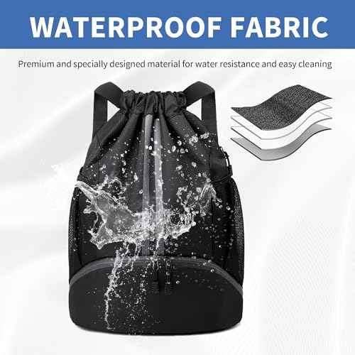 Drawstring Backpack Gym Bag with Shoes Compartment for Soccer, Basketball, Swim, Water-Resistant String Backpack Beach Cinch for Women Men