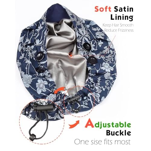 Satin Lined Bouffant Scrub Nurse Cap with 4 Buttons and Sweatband Adjustable
