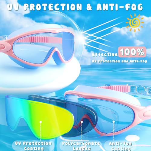 COOLOO Kids Swim Goggles 2 Pack Swimming Goggles Anti-Fog UV Protection Wide View Waterproof Kids Goggles for Boys Girls 3-15