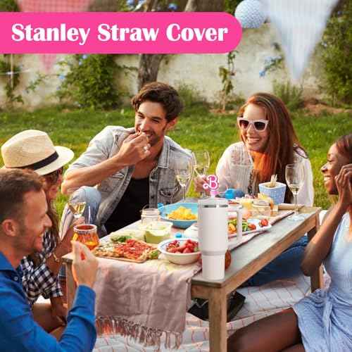 Stanley Straw Cover, 6Pcs Hot Pink Stanley Cup Accessories Straw Toppers Silicone Topper Covers Cap Cute for Simple Modern Tumblers 40oz 30oz & 20oz with Handle