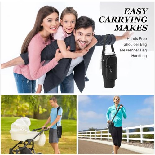 Copahue Water Bottle Carrier Bag with Phone Pocket for Stanley 40/30 oz Tumbler Neoprene Water Bottle Holder Pouch with Adjustable Strap (Black)