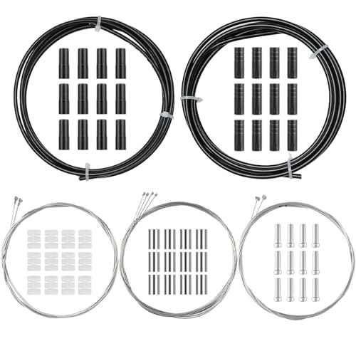 Universal Bike Brake Cable Kit,Bike Brake Cable Housing and Bike Shifter Cable Housing Set with Bike Cable End Caps,Copper Sleeves and O-Rings Kit for Mountain Road Bike Repair
