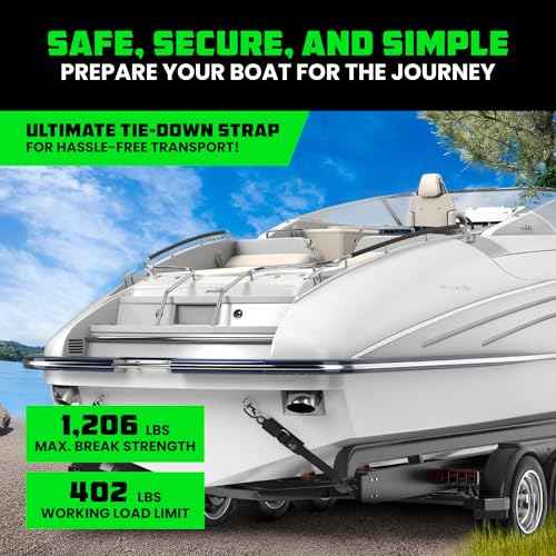 Rhino USA Boat Trailer Straps (2-Pack) - Heavy Duty 2 Inch x 48 Inch Boat Tie Down Straps to Trailer - Ultimate Adjustable Transom Tie Down Straps for Trailering Safety with Boat, Jet Ski, & More!