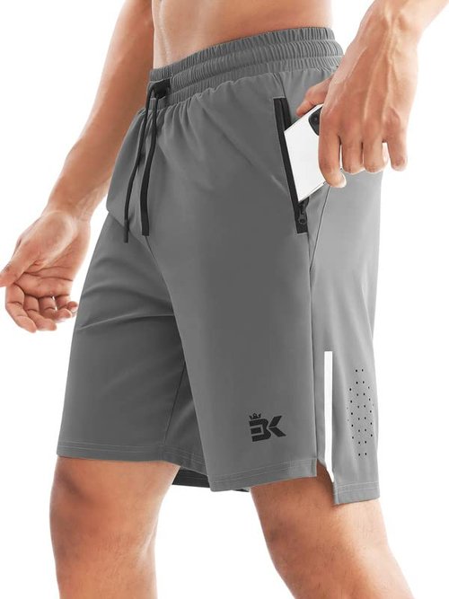 BROKIG Men's Lightweight Athletic Shorts 7 inch, Quick Dry Running Gym Workout Shorts for Men with Zip Pockets(Grey,X-Large)