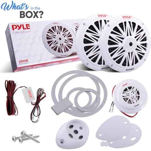 Pyle 200 Watt Marine Speaker System - Weather Resistant Dual 2 Way 6.5 Inch Outdoor Stereo Audio Sound Speakers w/ 85Hz-6kHz Frequency Response, Heavy Duty 8oz Magnet Structure (White, Pair)