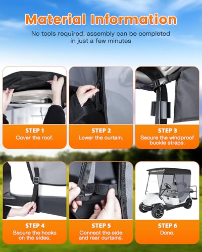 Gray Golf Cart Sun Shade Cover for Yamaha G29 Drive2 2 Passenger - Waterproof & Breathable