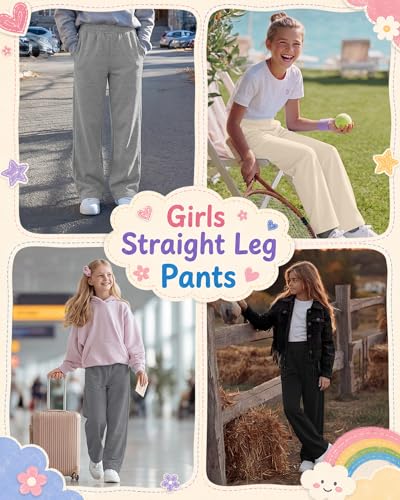 Girls Athletic Wide Leg Sweatpants - 9-10 Years, Apricot & Gray Variations