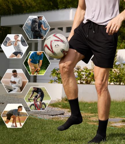 Men's Crew Socks Moisture-Wicking Athletic Cushioned Running Socks Black Large 6 Pack