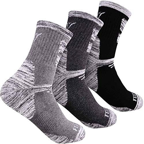 FEIDEER Men's Hiking Walking Socks, Multi-pack Wicking Cushioned Outdoor Recreation Cotton Quarter Crew Socks