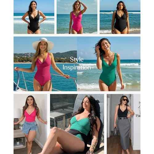 Popilush Tummy Control Swimsuits for Women - Ruched One Piece Shapewear Bathing Suit Twist Front Swimwear