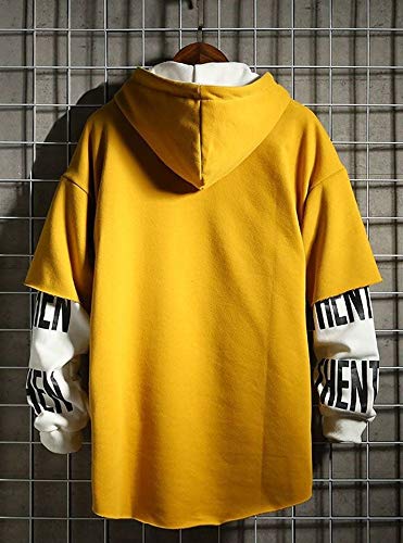 Men's Hoodie Pullover Letter Print Tracksuit Techwear Casual Coat - Large Yellow & Red Black
