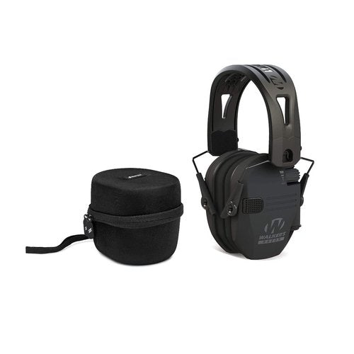 Walker's Razor Tacti-Grip with Rubber Headband (Black) Bundle with Hearing Protection Case (2 Items)