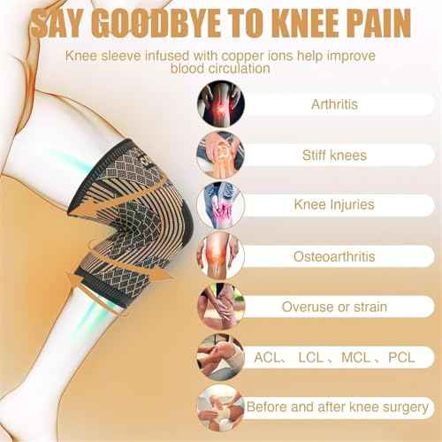 Copper Knee Braces for Women and Men, Compression Knee Sleeve for Knee Pain,Arthritis, Meniscus Tear,ACL, Joint Pain Relief, Knee Support Pads for Running, Workout Sports (Orange, X-Large)