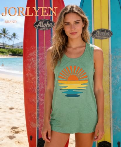Large Light Green Sunrise Sunset Sunshine T-Shirt for Women Outdoor Beach Hawaii Nature
