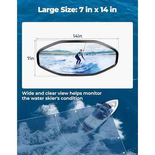 KEMIMOTO Marine Boat Mirror Upgraded Size 14in x 7 in, Universal Boat Rear View Mirror for Pontoon, Ski Boats Water Skiing Sport Wakeboarding Surfing