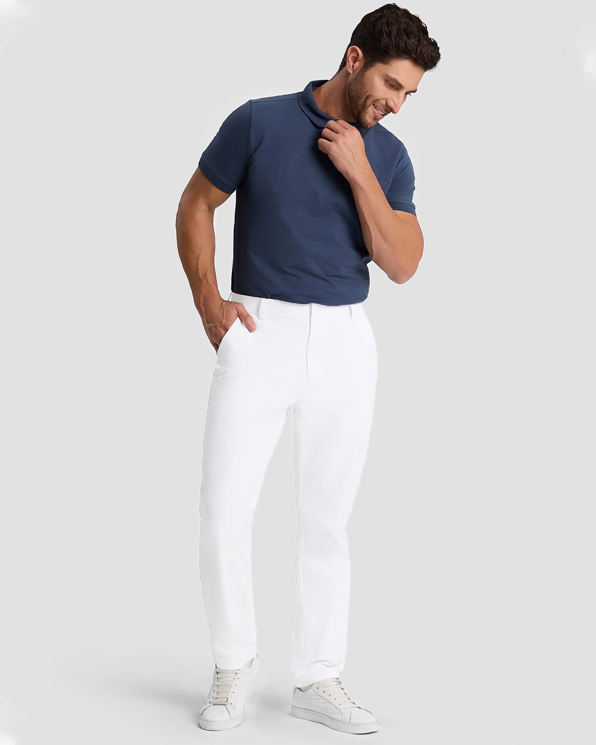 SNOWTEN Mens Slacks for Men, Classic Fit Golf Pants for Men, Stretch Dress Pants Men 32" Quick Dry Lightweight, Pockets Pure White 34w × 32L