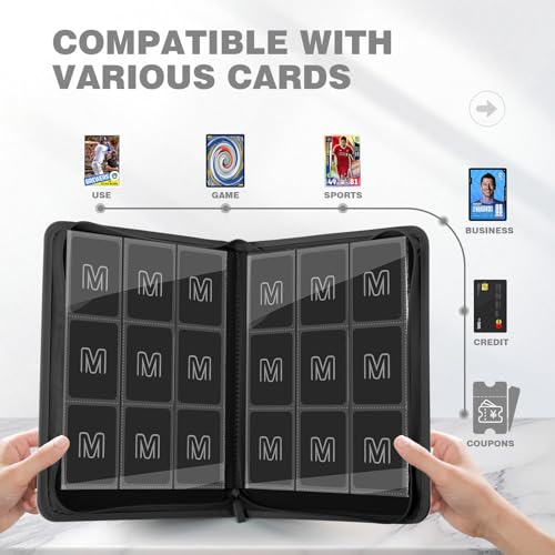 9-Pocket Zip Trading Card Binder Holds 540 Cards for TCG MTG Sports Cards - Black
