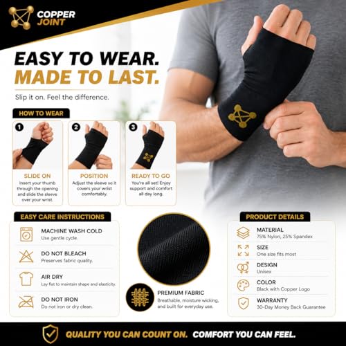 CopperJoint Wrist Brace for Carpal Tunnel Support Pair Medium - Breathable Copper Compression