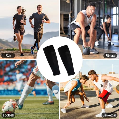 Black Soccer Shin Guard Sleeves 4 Pairs for Youth & Adults - Breathable & Elastic