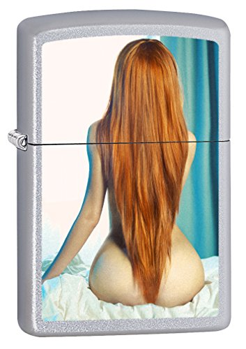 Zippo Satin Chrome Lighter: Red Curtain Design with Lifetime Guarantee