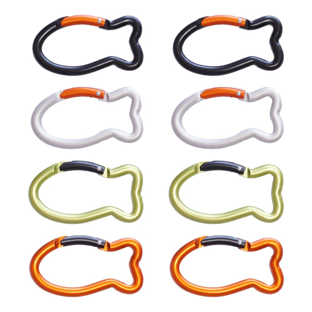 8PCS Fish Shaped Carabiners Clip, Quick Release Spring Load Bearing Carabiner Mini Carabiner Keychain for Camping, Fishing, Hiking, Home Gym