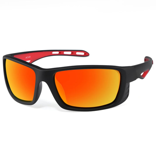 AVDLAB Polarized Wrap Around Sunglasses UV400 Protection Cycling Goggles Women Men Running Sport AB2206(Black/Red)