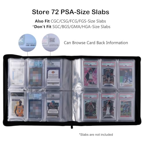 Black PSA Slab Binder Holds 72 Graded Cards for CGC, CSG, FGS, FCG - Rayvol