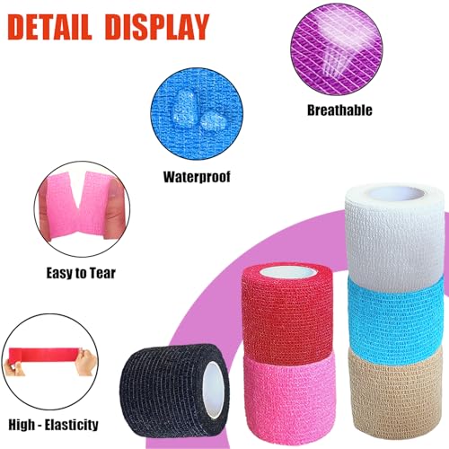 6 Pack 2 Inches Self Adhesive Bandage Wrap Vet Wrap for Pets, Stretch Self Adherent Tape Cohesive Wrap for Athletic, Sports, Wrist and Ankle(Multi Colors)