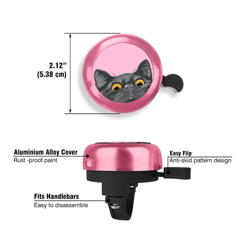 WIRESTER Pink Aluminum Round Bike Bell, Classic Ring Bicycle Bell, Bike Accessories Bell Ring for Adults Kids Girls Boys - Black Bombay Kitten Cat