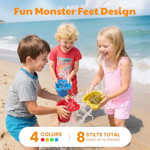 Kids Balancing Stilts Set - 4 Pairs of Monster Feet for Balance and Coordination, Indoor & Outdoor Play for Ages 4-10