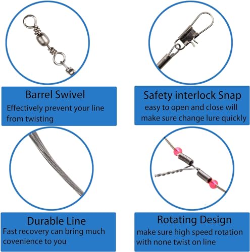 24Pcs Saltwater & Freshwater Stainless Steel Fishing Leaders Kit 2-Arms with Swivels Beads & Hooks