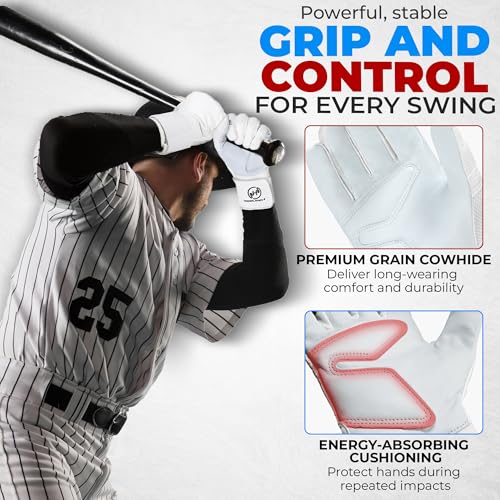 White X-Large Breathable Baseball Batting Gloves for Men & Women