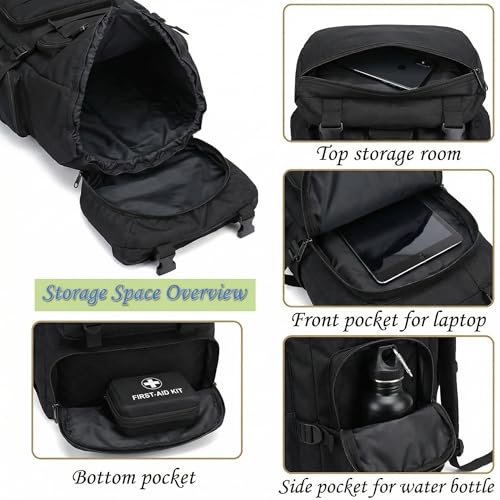 70L Waterproof Hiking Backpack for Men - Black, Camping & Outdoor Gear
