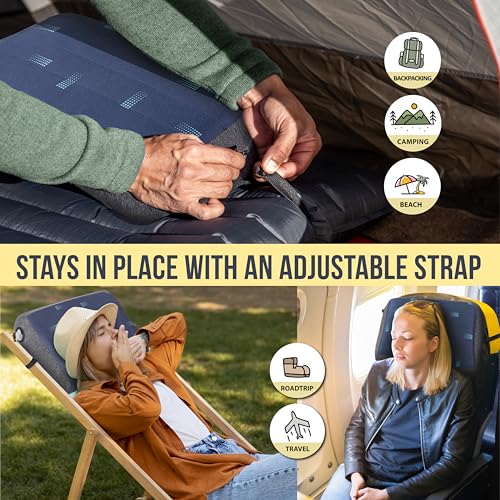 Travel Pillow with Removable Foam Cover - Blue, Adjustable Firmness, Compact for Plane Car Camping