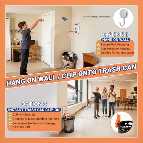 Mini Basketball Hoop Trash Can Set - Clip-On Office Desk & Door Mount with Silent Foam Ball - 1 Set
